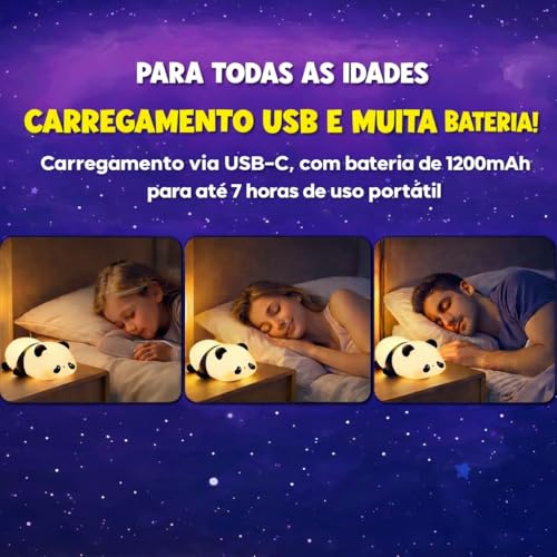 Luminária Panda Dormindo LED Decorativo Para Quarto – Luz Noturna USB com Brilho Ajustável, Ideal para Bebês, Crianças e Decoração Criativa, Abajur de Panda