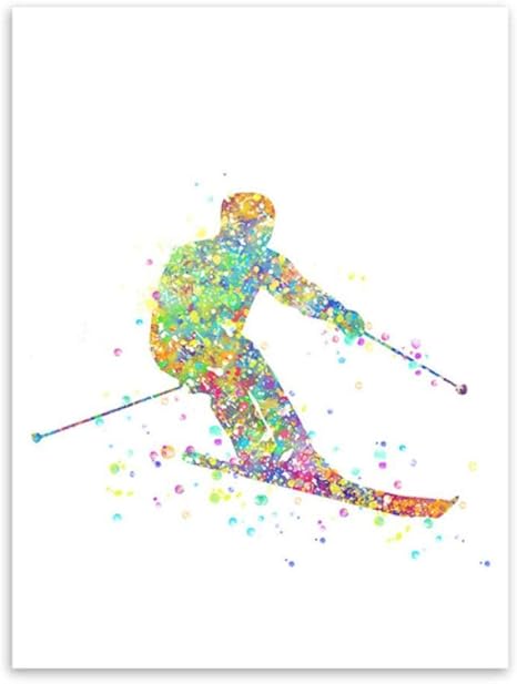 Amazon 現代の水彩スキー男ポスター抽象スポーツ男壁アート写真キャンバス絵画家の装飾用リビングルーム フレームなし 40x60cm ウォールステッカー オンライン通販