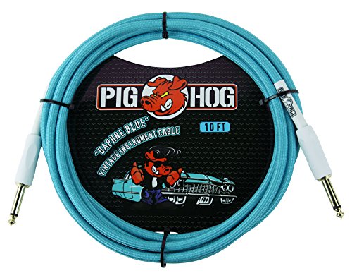Pig Hog PCH10DB 1/4" to 1/4" Daphne Blue Instrument Cable, 10 feet