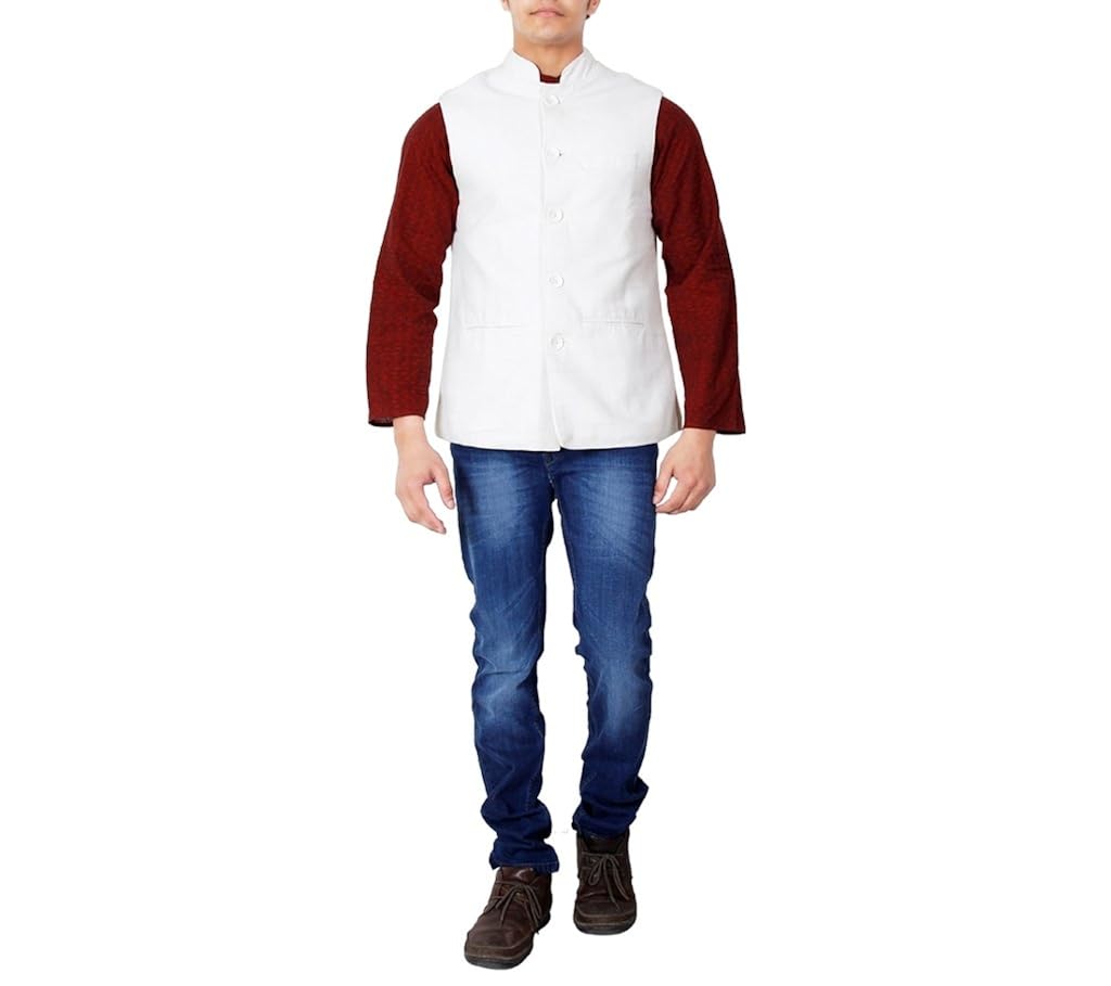 dhrohar cotton white nehru waistcoat