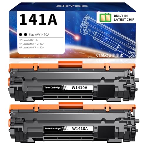 Skydo 141A Toner Cartridge 2 Black (with chip) Compatible 141 A Toner Replacement for HP 141A W1410A 141X W1410X Black Toner Cartridge to Use with Laserjet Pro M110w MFP M140w M139(2 Black)