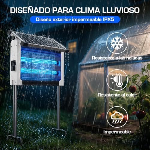 Lámpara Antimosquitos Solar Exterior, Mata Moscas IPX5 (Blanco)