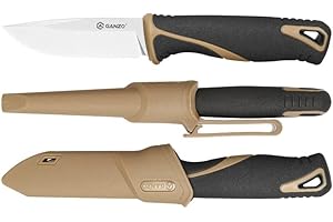 FIREBIRD Ganzo G807-DY Fixed Blade Knife Razor Sharp 9CR14 Stainless Steel Blade PP Handle Outdoor Knife with Sheath Hunting Fishing Hiking Tool (Beige)