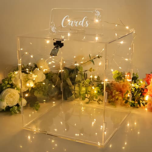 Hooqict Clear Acrylic Wedding Card Box with Lock Large Blank DIY Gift