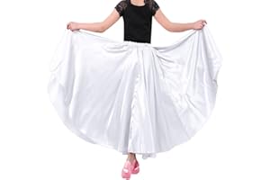 Backgarden Girls Stretched Shiny Satin Flowy Long Skirt for Belly Dance Flamenco