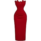 SOLY HUX Women's Midi Dress Floral Appliques Ruched Strapless Sleeveless Split Bodycon Tube Dresses