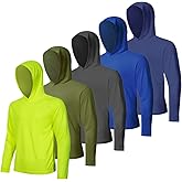 5 Pack Men's UPF 50+ Sun Protection Hoodie Shirts Long Sleeve Shirts Quick Dry Lightweight for Running Workout Hiking Fishing
