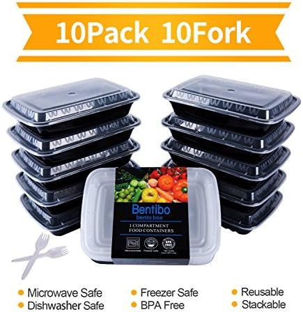 10 Pack Meal Prep Food Storage Containers with Lids/Plastic Bento Lunch Box Set/BPA Free,Reusable,Dishwasher &amp; Microwave Safe Cover+Cutlery(28oz)