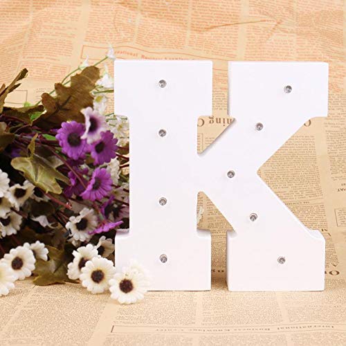 Lannmart Romantic Indoor Letter Lumineu Wall Night Lamp White Wooden Letter K LED Marquee Sign Alphabet Light UP Night Light