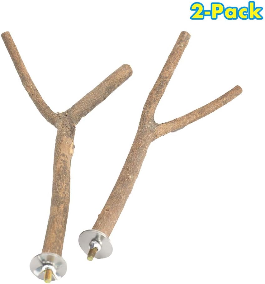 GNB PET 2 Pack Bird Perch Parrot Natural Wood Fork Stand Perch, Birdcage Stands Platform Pet Bird Toys with Stainless Steel Washers