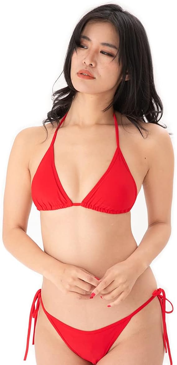 Amazon ｔバック 三角マリンビキニ 胸パッド入 水着 セパレート ひもパン 女性用 ストレッチ 上下 タンガ ｇストリング Red 赤レッド 服 ファッション小物 通販