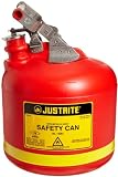 Justrite 14261 2 1/2-Gallon, 10.75" O.D x 14.25" H Red Type I Safety Can With Stainless Steel Trim