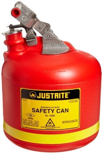 Justrite 14261 2 1/2-Gallon, 10.75" O.D x 14.25" H Red Type I Safety Can With Stainless Steel Trim