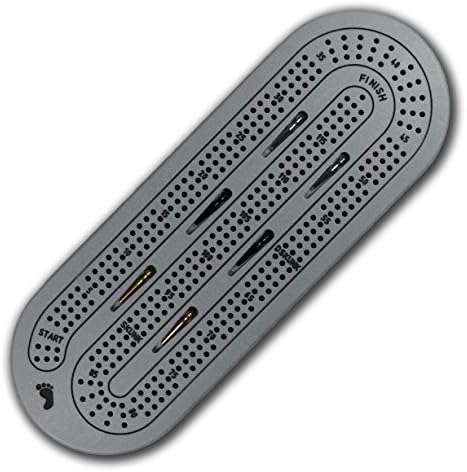 PREMIUM QUALITY 3 PLAYER SOLID CORIAN CRIBBAGE BOARD WITH 6 METAL PEGS - GRAY