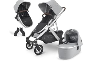 UPPABABY Vista V2 Stroller - Stella (Grey Brushed mélange/Silver/Chestnut Leather) + Upper Adapters + RumbleSeat V2 - Stella (Grey Brushed mélange/Silver/Chestnut Leather)