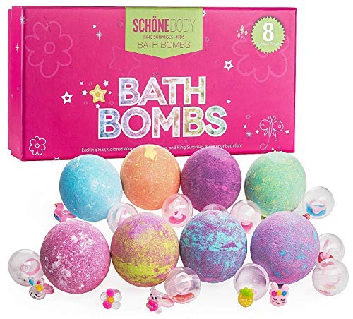 Kids 8XL Bath Bombs Gift Set with Surprise Ring Toys - Schone Body Bath Fizzies, Safe for Kids, Surp - //coolthings.us