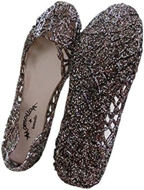 Global tesco Womens Crystal Glitter Plastic Jelly Hollowed Flat Sandals Beach Pumps Shoes Black 7 B(M) US
