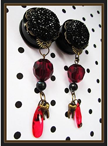 Bleeding Tooth steampunk EAR PLUGS dangle earrings pick gauge 1/2", 9/16", 5/8", 11/16", 7/8", 1", 1 1/16" aka 12, 14, 16, 18, 22, 25, 28mm