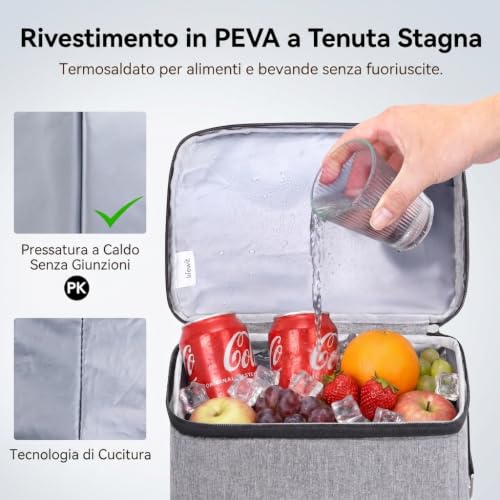 Lifewit 23L Thermal Backpack, Portable Thermal Bag with Forro Interior Waterproof, Thermal Cooler Backpack for Travel, Camping, Senderismo, Picnic, Beach, Sea, Grey