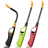 3 Pack Refillable Butane Candle Lighters, Multi-Purpose Reusable Lighter with Soft Flame for Candle Camping Fireplace Party BBQ Grill