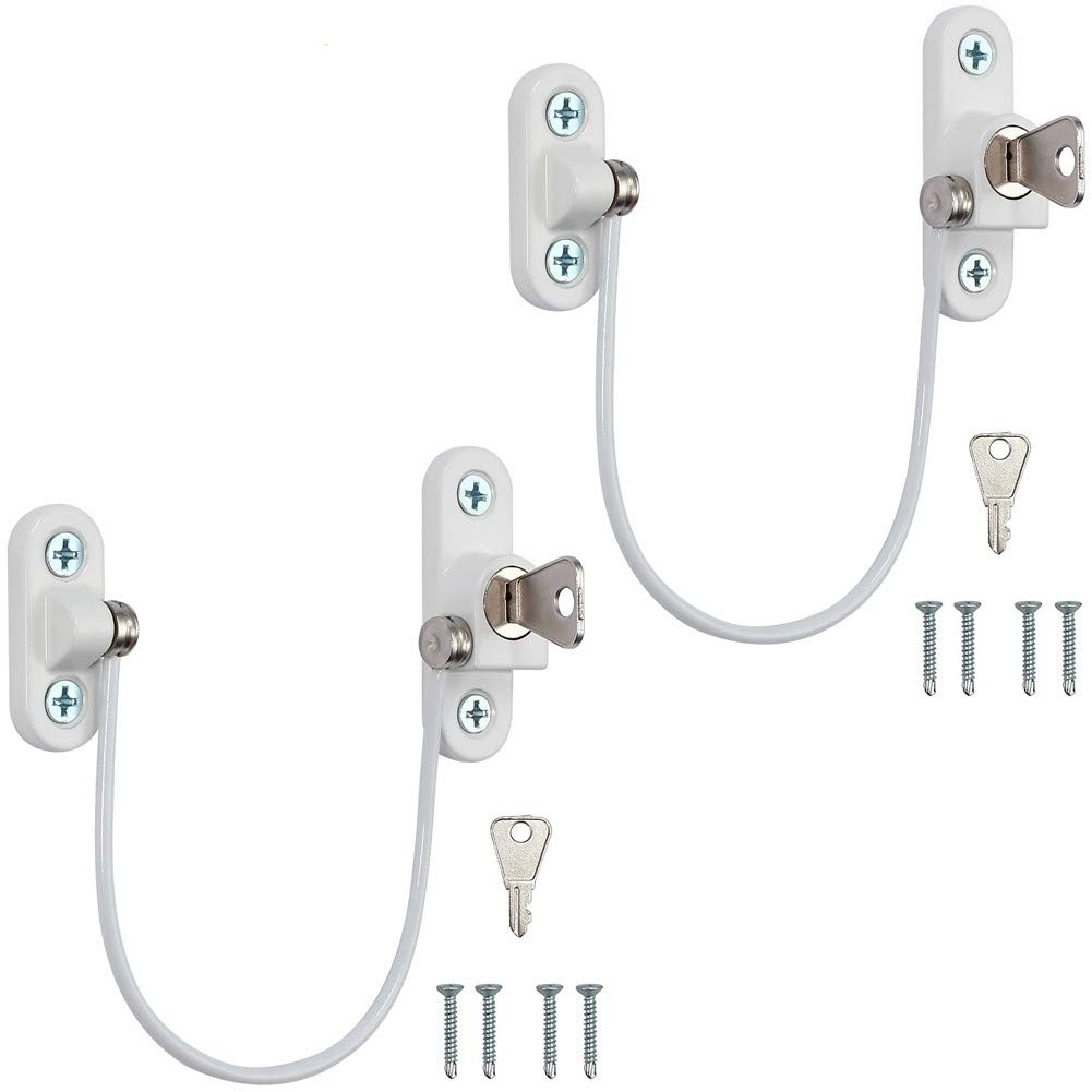 YNH2PCS Window Restrictor Locks Security Cable for Child Baby Safety Window Locks with Screws Keys for Home Public and Commercial Applications