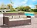 Solaura Outdoor Furniture Brown Wicker Patio Sofa (Seats 3) Light Brown Cushions & Classic Gold Stripe Throw Pillows