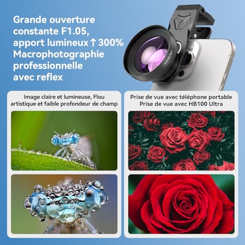 APEXEL HB100Ultra Objectif Macro HD pour Téléphone avec Filtre CPL et Lumière des étoiles 52 mm, Ouverture F1.05 et Revêtement AF, Objectif Telephone Portable Adapté à iPhone, Samsung, Pixel, etc.