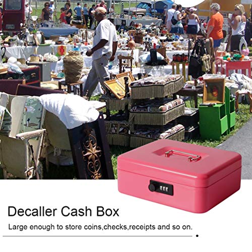 Safe Cash Box with Combination Lock, Decaller Medium Double Layer Cash