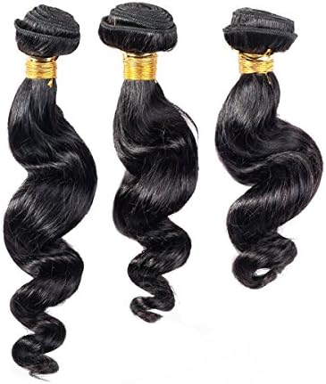 abHair Mixed Length 14" 16" 18" Brazilian Virgin Human Hair 3 Bundles, Loose Wave, 300g in Total, for Full Head, Genuine 6A Human Hair Weave Raw Unprocessed, Natural Black Color