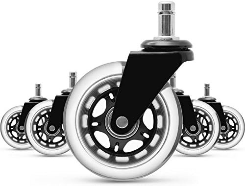 Premium Rollerblade Style Office Chair Caster Wheels Replacement Standard Size 3-Inch Protects Hardwood Floors &amp; Carpets from Damage – Smooth &amp; Quiet (Set of 5)