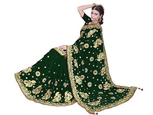 Mirchi Fashion Women's Embroidered Bridal Wedding Saree (3443_with color option)