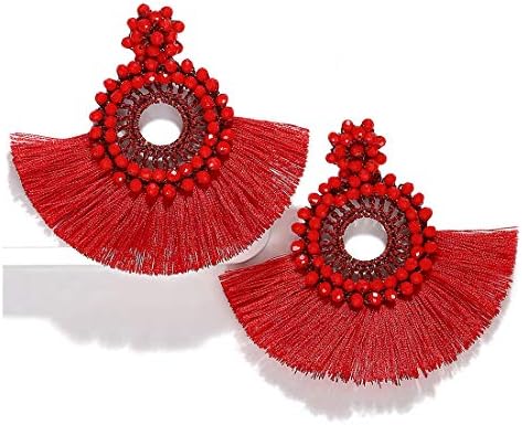 Dvacaman Hoop Tassel Earrings for Women - Statement Handmade Beaded Fringe Dangle Earrings, Idea Gift for Mom, Sister and Friend