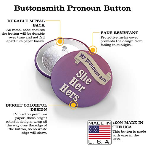 Buttonsmith Pronoun Set 2.25" Button - Pack of 12 - Union Printed and Union Made - Made in the USA - Thumbnail 2