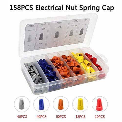 Refaxi 158Ps Electrical Wire Twist Nut Connectors Terminals Caps Assortment Kit SP1-SP6