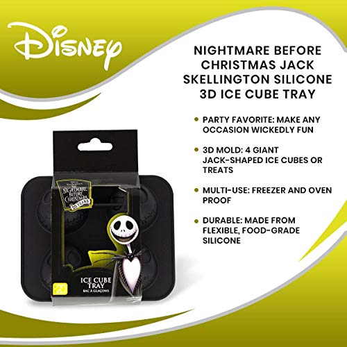 Nightmare Before Christmas Jack Skellington Silicone Ice Cube Tray - 4 Flexible Molds - Unique Kitchen Novelty Item Makes Creepy 3D Ice, Candy Or Soap of Jack's Face - A 25th Anniversary Collectible