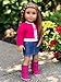 Fuchsia Heart - 4 Piece Outfit - Fuchsia Jacket, t-Shirt, Denim Skirt and Boots - 18 inch Doll Clothes (Doll not Included)