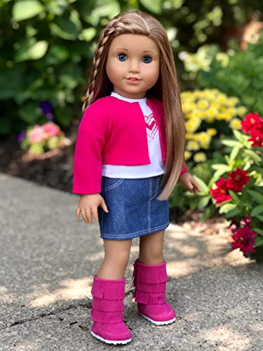 Fuchsia Heart - 4 piece outfit - fuchsia jacket, t-shirt, denim skirt and boots - 18 inch Doll Clothes (doll not included) - Thumbnail 2