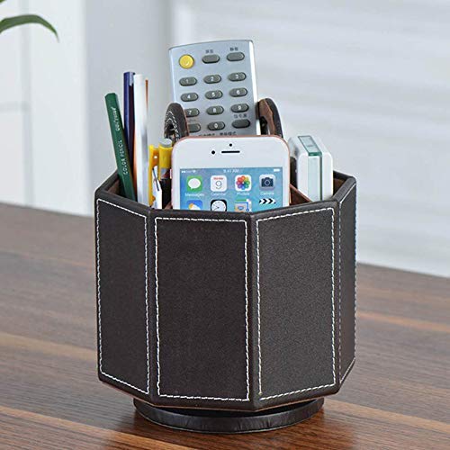 COSMOS ® Brown PU Leather 360 Degrees Rotatable Organizer/ Holder in Octagon shape for Cellphone Remote Control/Controller Pen Scissors with Cosmos Fastening Strap