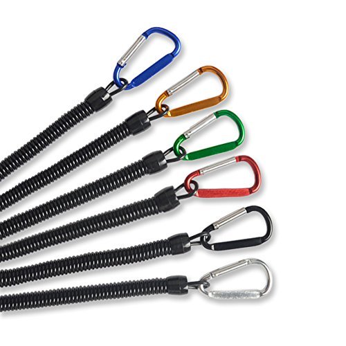 Lix&Rix Coiled Lanyard Safety Rope Retractable Tether with Carabiner 43.3 Inches Max Stretch for Outdoors Pack of 6