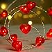 BOHON String Lights with Remote 10 ft 40 LEDs Red Heart Shaped Twinkle Fairy Lights Battery Operated for Kids Bedroom Wedding Indoor Party Valentine's Day Mother's Day Decor