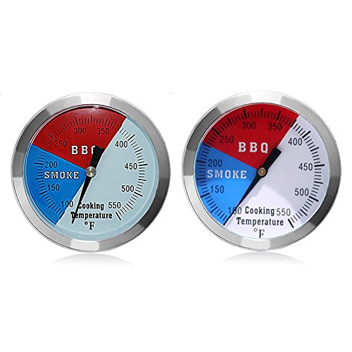 NEWSTART BBQ Thermometer Gauge - Charcoal Grill Pit Smoker Temp Gauge Grill Thermomete, Stainless Steel, 2 Pack