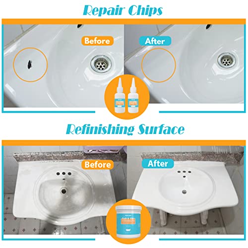 REALINN Tub and Tile Refinishing Kit 35 Oz White, with Porcelain Chips