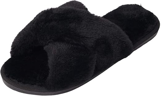 fur crossover slippers