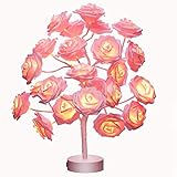 Table Lamp Rose Flower Desk Tree Lamp Gift For Girls Women Teens Home Décor For Wedding Christmas Living Room Bedroom Party with 24 Warm White LED Lights |Two Modes: USB/Battery Powered(White)