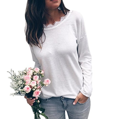 Click Here to See More Images AIMTOPPY Fashion Womens Backless Long Sleeve Shirt Casual Blouse Tops (L, White)