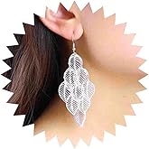 Iaceble Boho Leaf Chandelier Drop Earrings Hollow Leaf Dangle Earrings Layered Leaf Earrings Gold Filigree Leaf Earrings Jewelry For Women