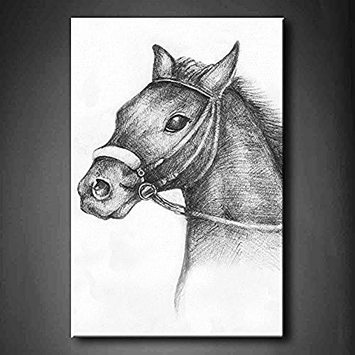 Fitting You Canvas Black And White Drawing Of A Horse Head On White Ground Wall Art Painting Picture Print On Canvas Animal Pictures