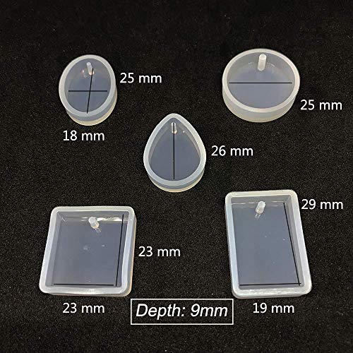 Set of 14 Casting Resin Molds Jewelry Making, Large & Small, 11 Silicone Pendent Trays with Hanging Hole & 3 Snowflake Charms Mould for DIY Craft - Circle/Square/Rectangle/Ring/Oval and More