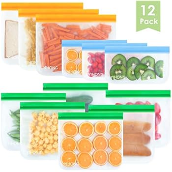 YIHONG Reusable Sandwich Bags, 12 Pack Leakproof Ziplock Bags (3 Snack Bags+ 6 Sandwich Bags+3 Storage Bags),Freezer Safe,Extra Thick BPA Free Food Storage Bags