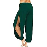 Tehoao Women Summer Harem High Split Hem Leg Silt Pants Flowy Yoga Pant for Women Casual Beach Hippie Dance Pants